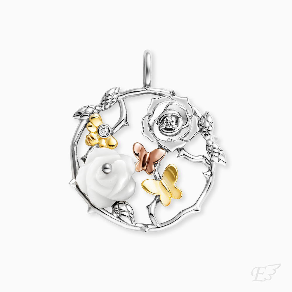 Anhänger 925er Silber Rose Garden Perlmutt mit Zirkonia