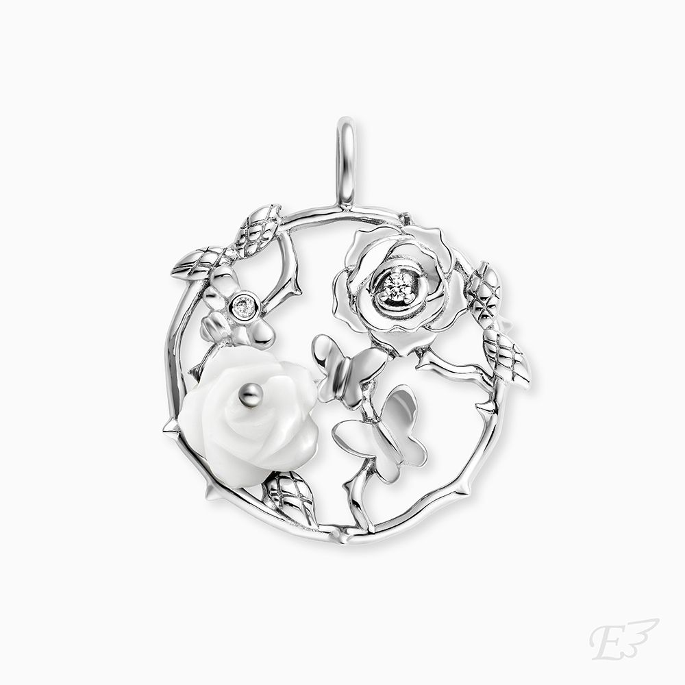 Anhänger 925er Silber Rose Garden Perlmutt mit Zirkonia