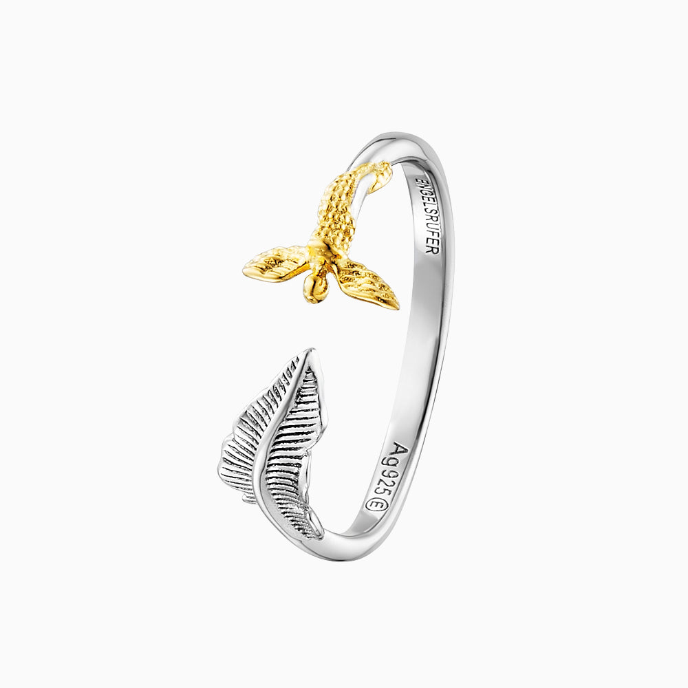 Ring 925er Silber Feder & Engel Bicolor mit Zirkonia