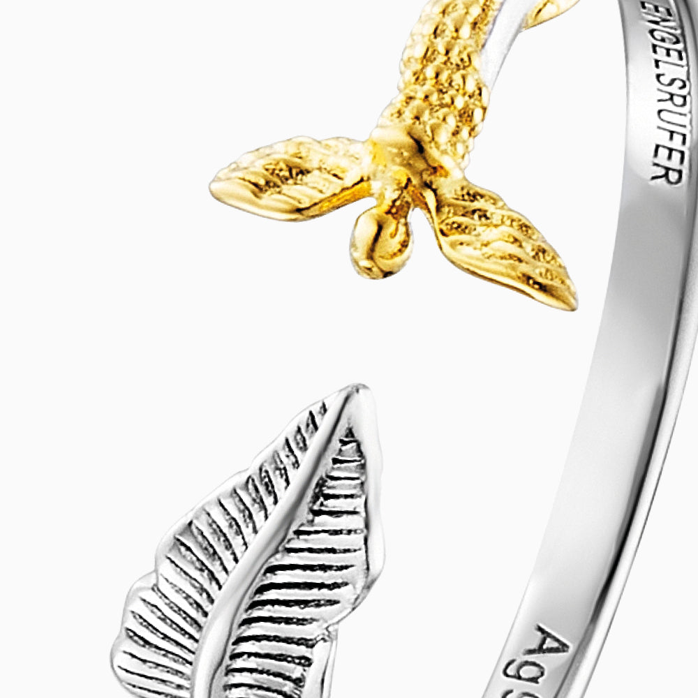 Ring 925er Silber Feder & Engel Bicolor mit Zirkonia