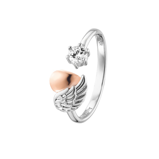 Engelsrufer Ring Damen Silber mit Herzflügel und Zirkonia Bicolor