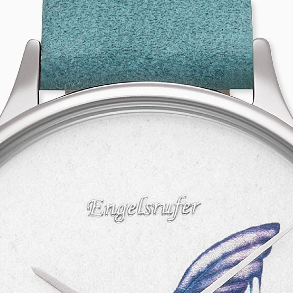 Uhr Edelstahl Colibri mit Nubuk Lederband Türkis