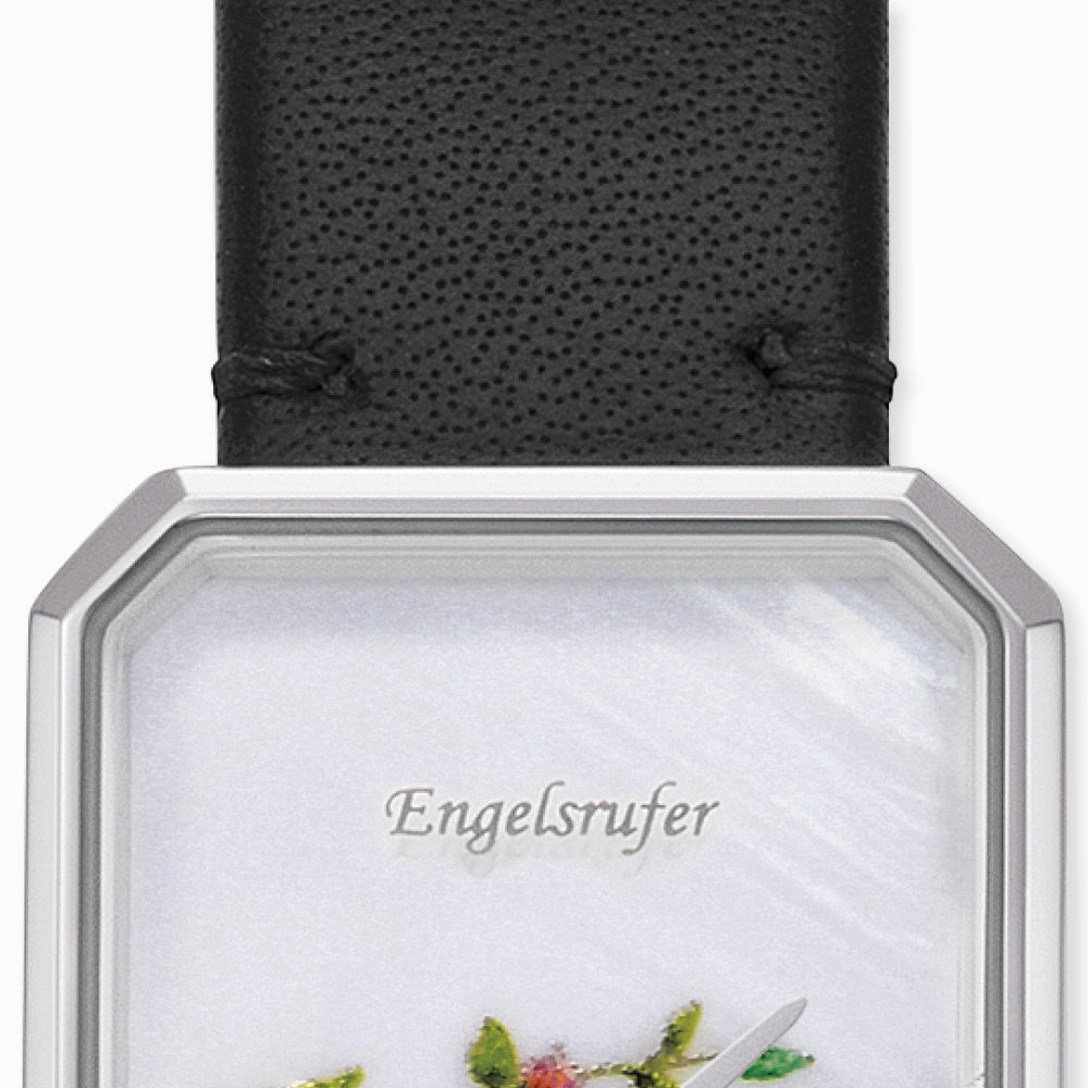 Uhr Edelstahl Blume mit Lederband Schwarz