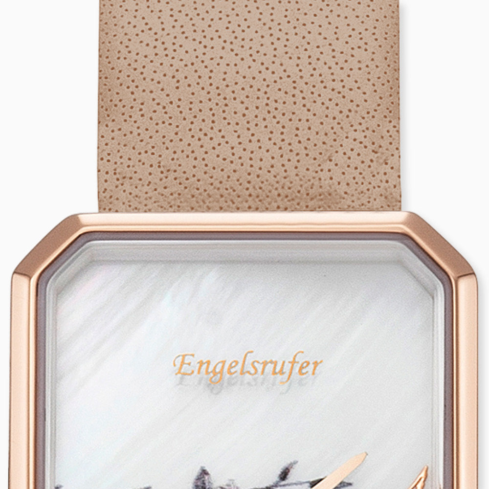 Uhr Edelstahl Blume mit Nubuk Lederband Braun