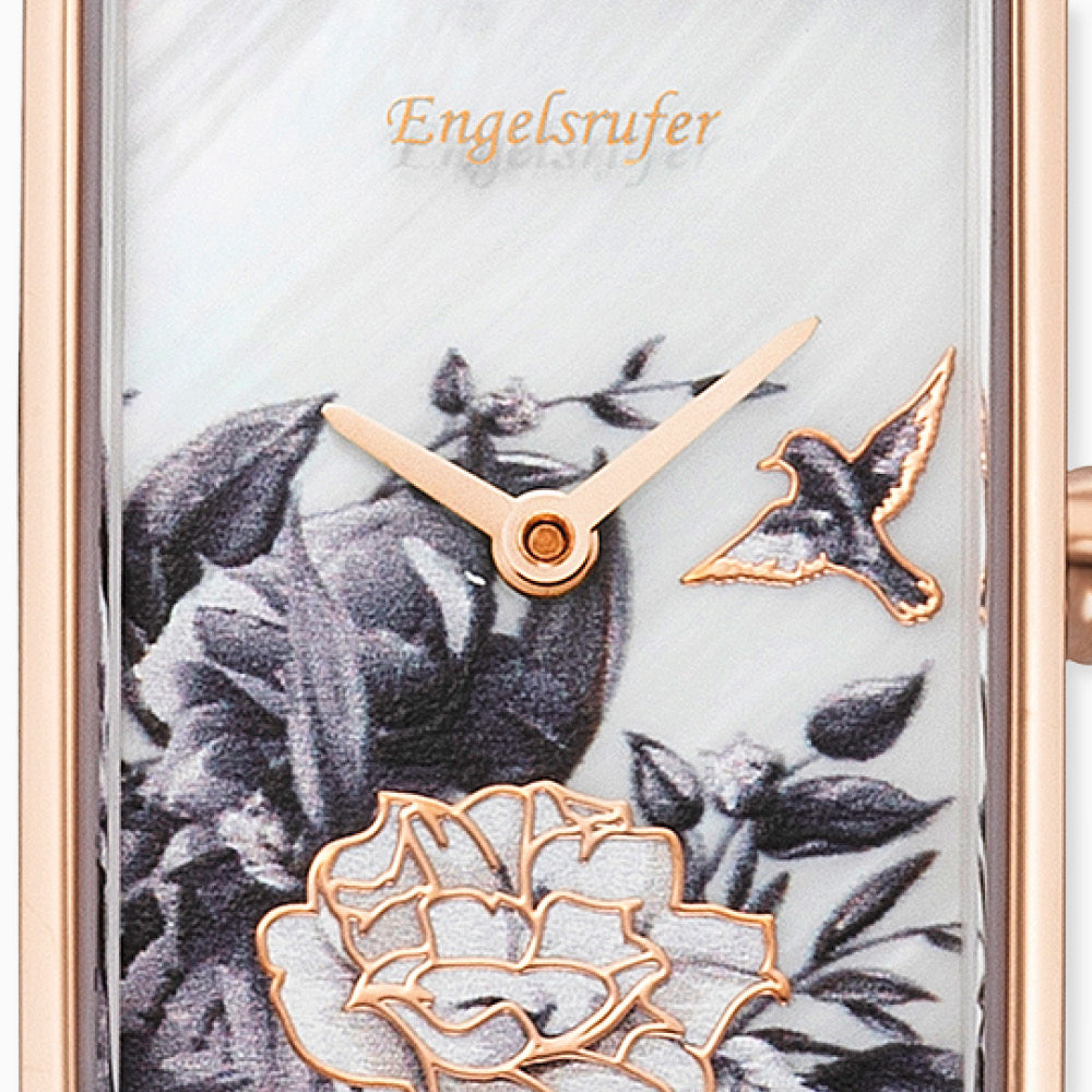 Uhr Edelstahl Blume mit Nubuk Lederband Braun