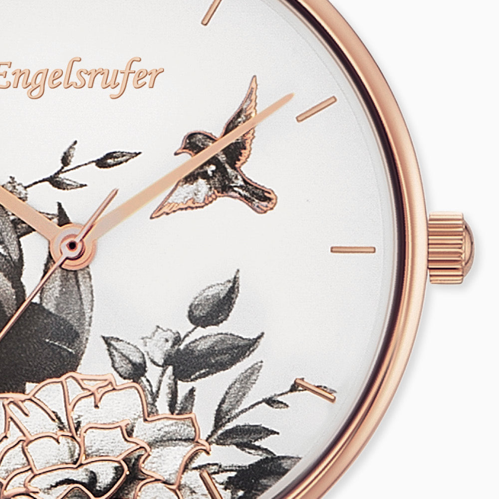 Uhr Edelstahl Blume Roségold mit Edelstahl Mesh-Band Roségold