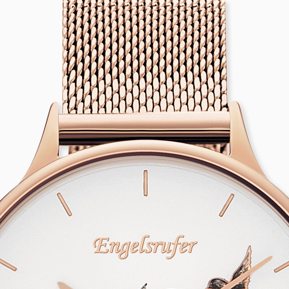 Uhr Edelstahl Blume Roségold mit Edelstahl Mesh-Band Roségold