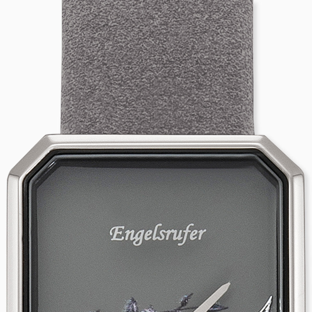 Uhr Edelstahl Blume mit Nubuk Lederband Grau
