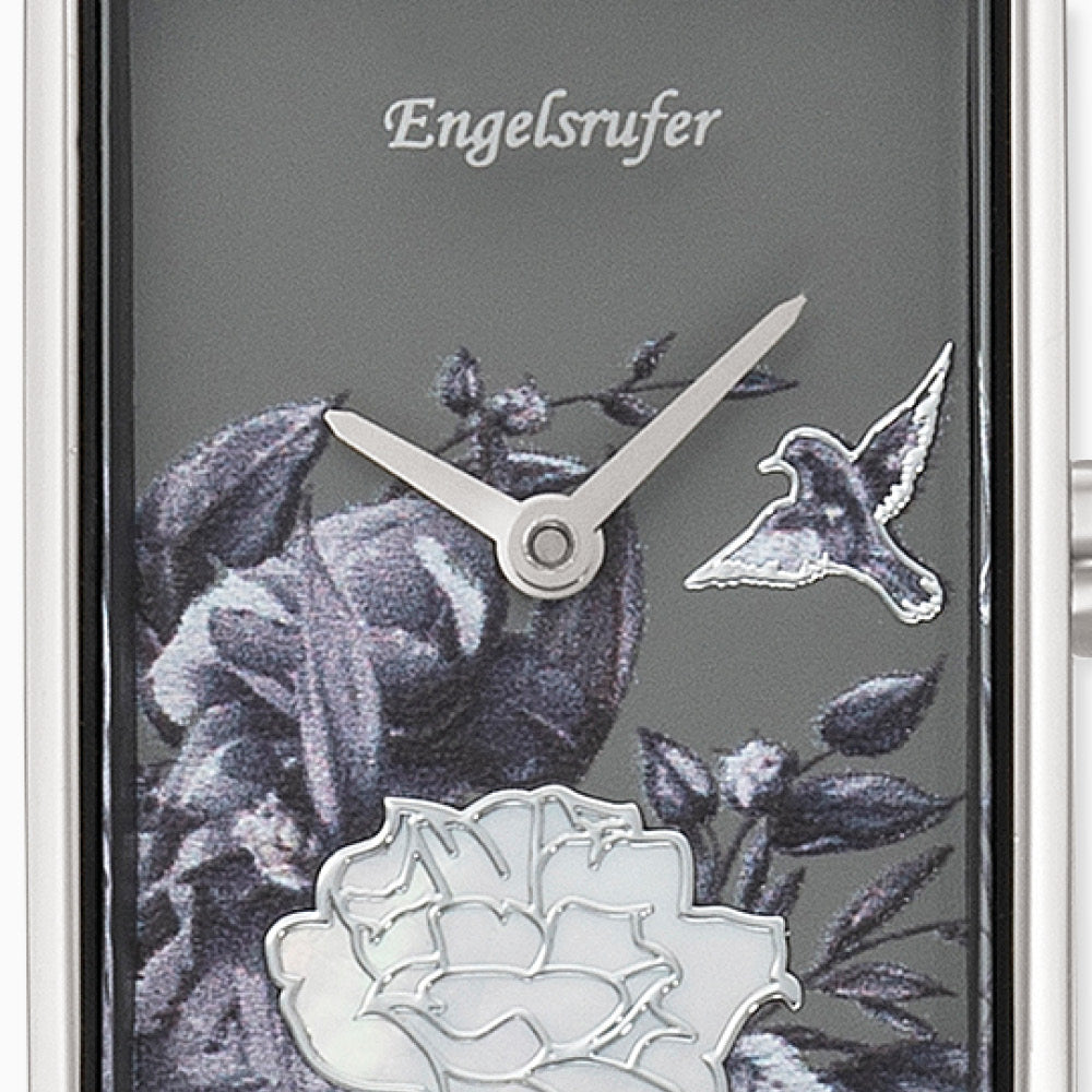 Uhr Edelstahl Blume mit Nubuk Lederband Grau