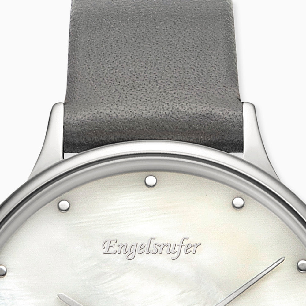 Uhr Edelstahl Herzen Tricolor mit Nubuk Lederband Grau