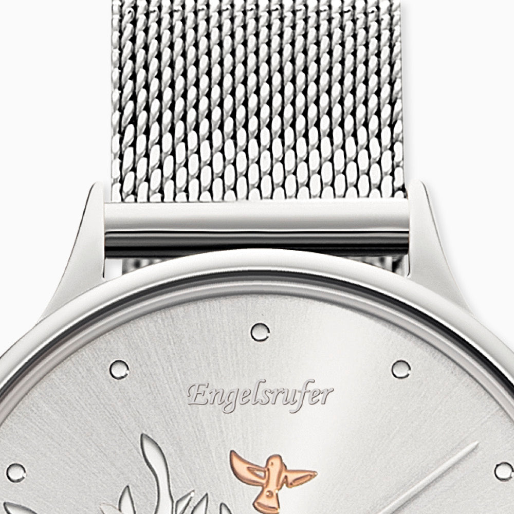Uhr Edelstahl Lebensbaum Tricolor mit Edelstahl Mesh-Band