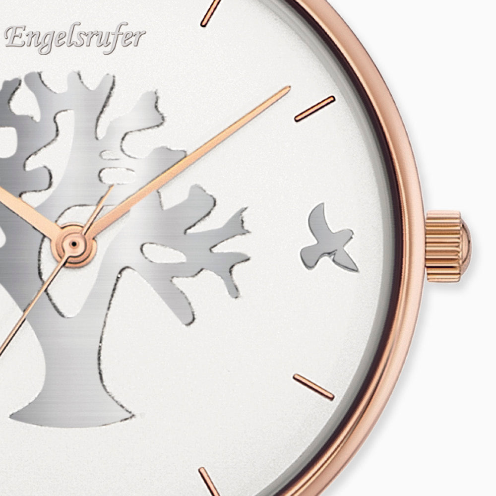 Uhr Edelstahl Lebensbaum Bicolor mit Edelstahl Mesh-Band