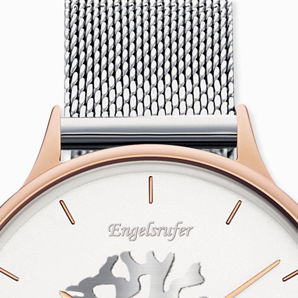 Uhr Edelstahl Lebensbaum Bicolor mit Edelstahl Mesh-Band