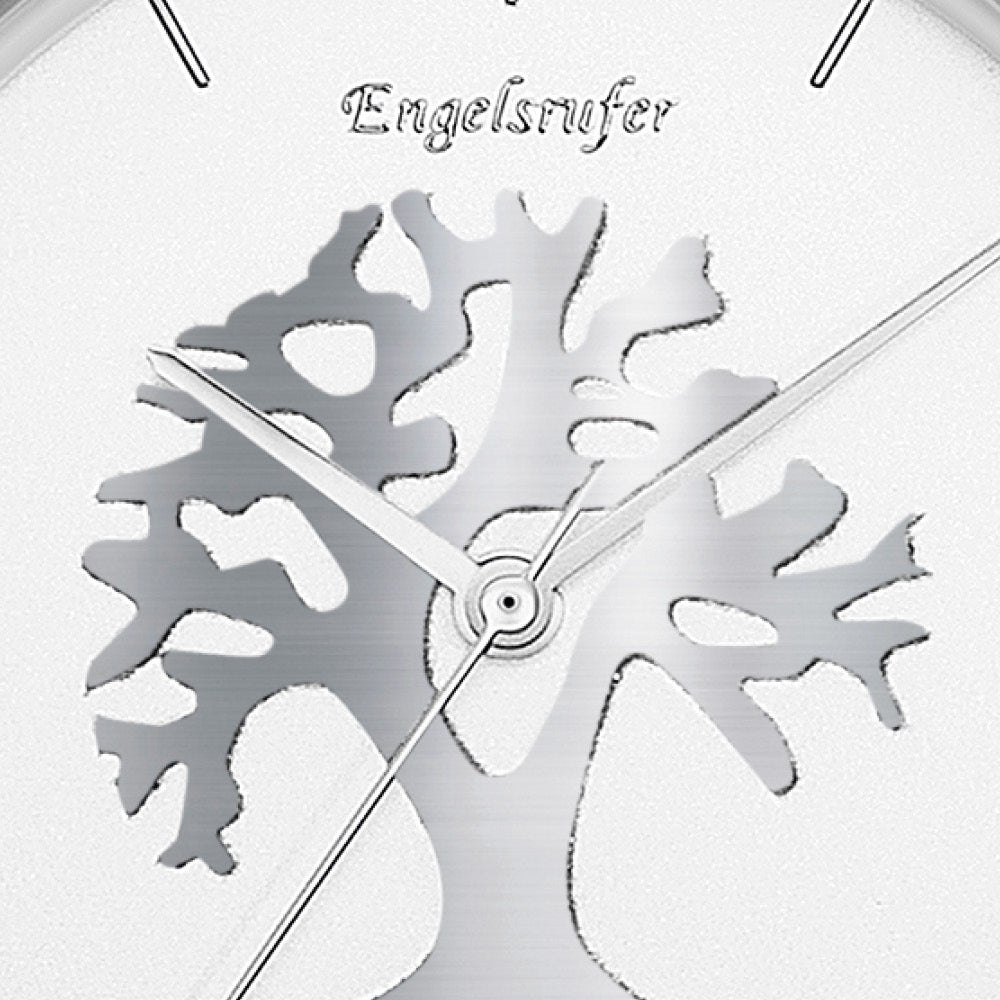 Uhr Edelstahl Lebensbaum mit Zirkonia Multicolor und Edelstahl Mesh-Band