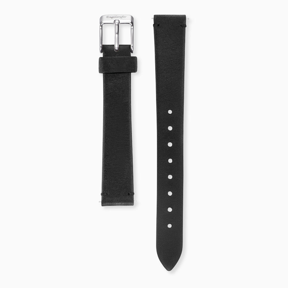Lederarmband Schwarz für Uhren mit Edelstahl Verschluss 12 mm