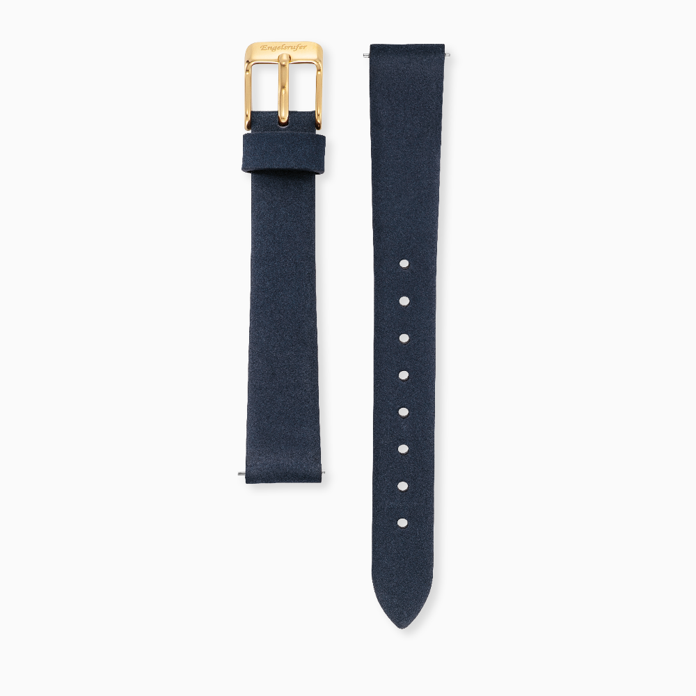 Lederarmband Dunkelblau für Uhren mit Edelstahl Verschluss Gold 12 mm