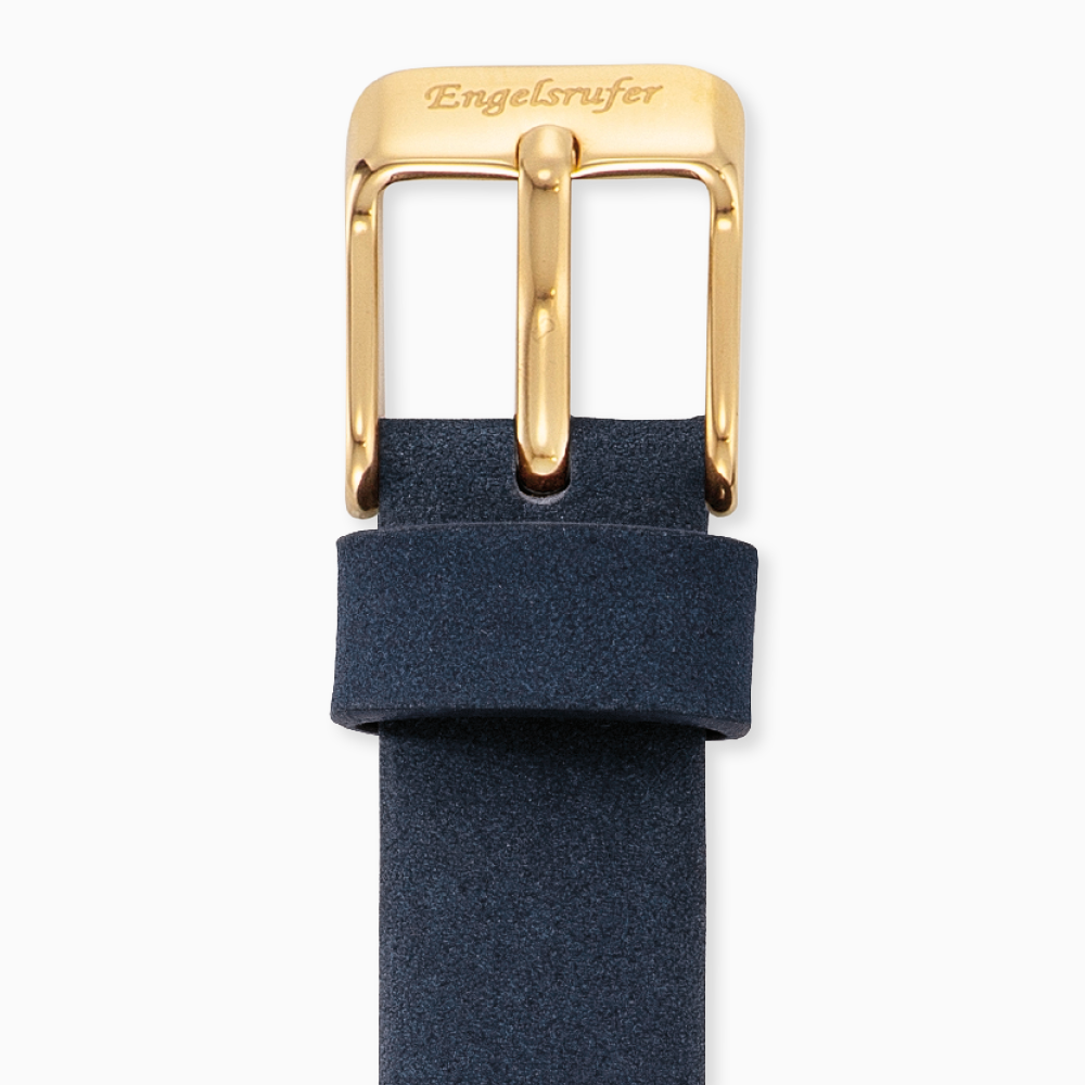 Lederarmband Dunkelblau für Uhren mit Edelstahl Verschluss Gold 12 mm