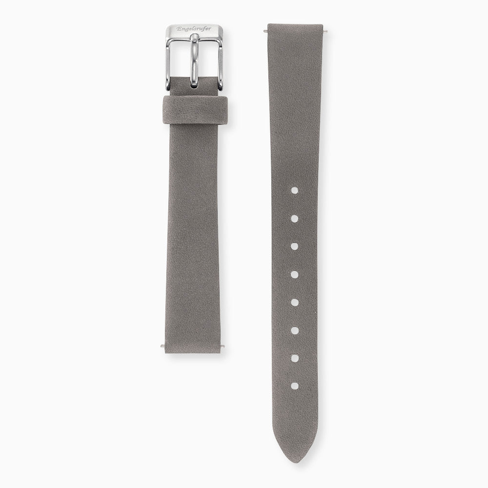 Lederarmband Grau für Uhren mit Edelstahl Verschluss 12 mm