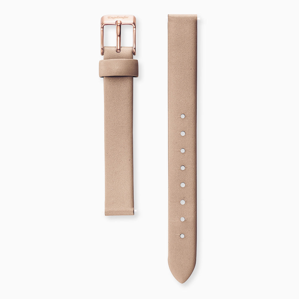 Lederarmband Braun für Uhren Edelstahl Verschluss Roségold 14 mm