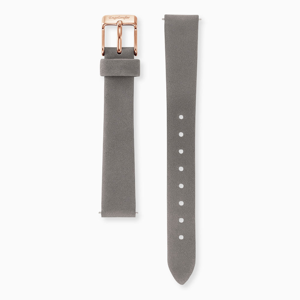Lederarmband Grau für Uhren mit Edelstahl Verschluss Roségold 14 mm