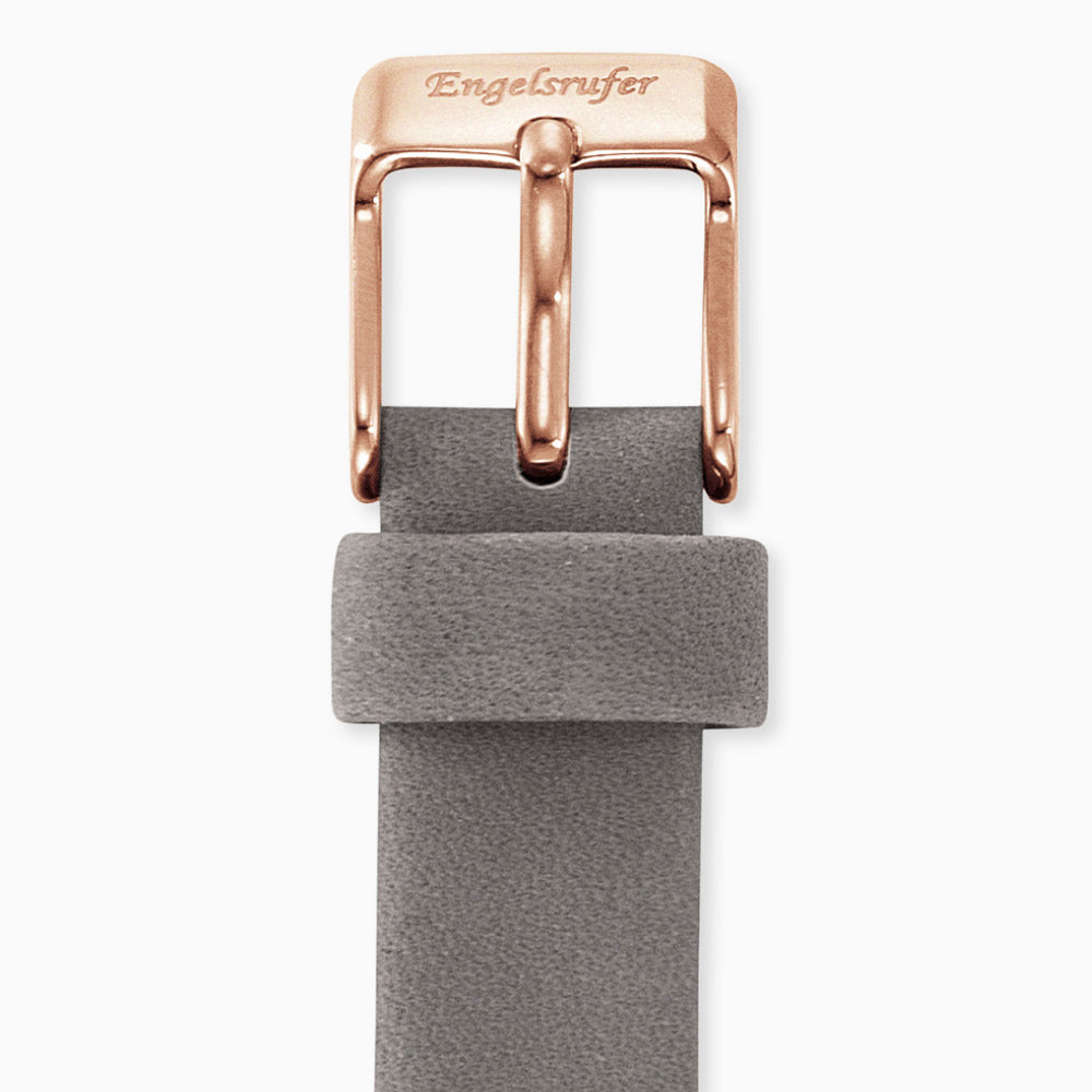 Lederarmband Grau für Uhren mit Edelstahl Verschluss Roségold 14 mm