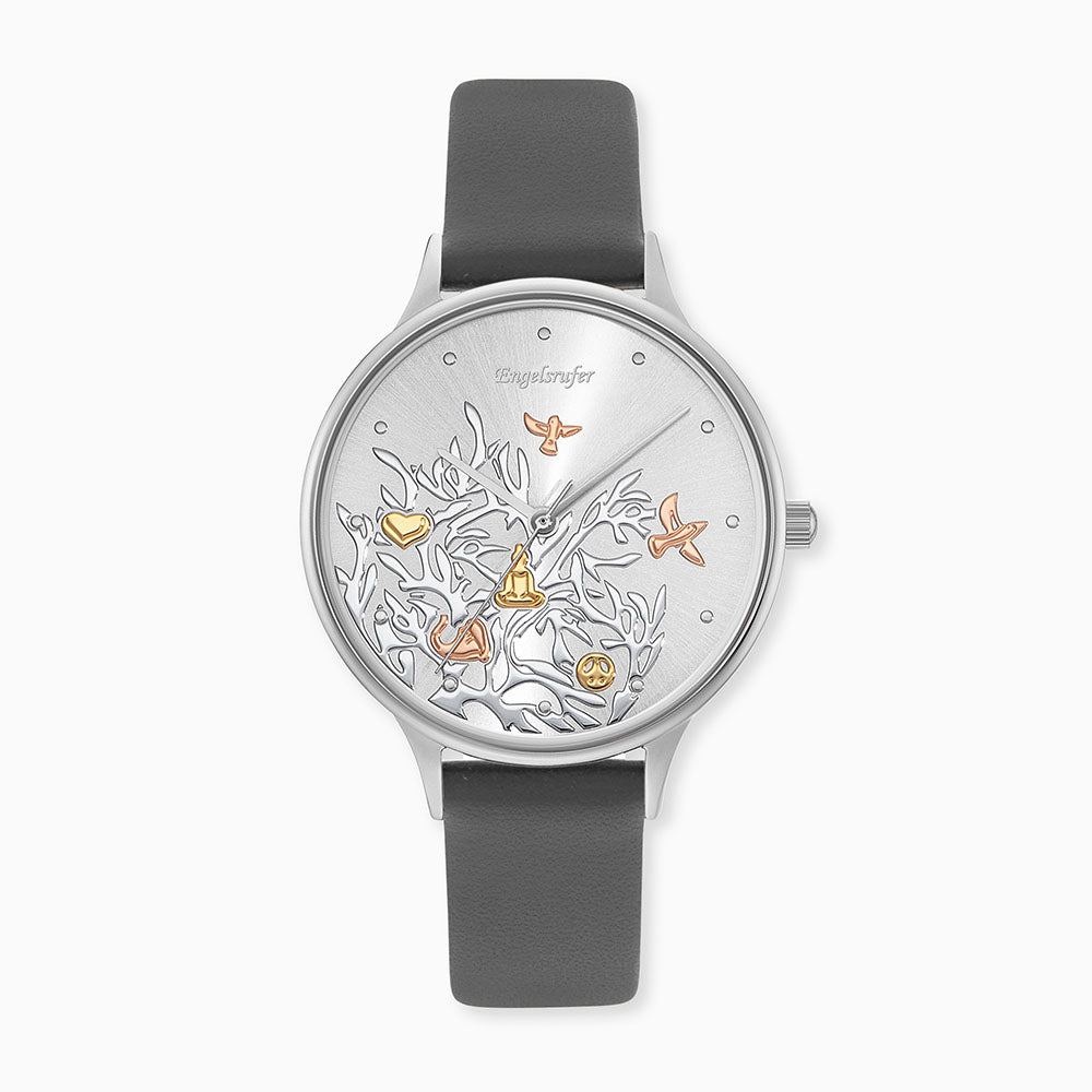Set Uhr Edelstahl Lebensbaum Tricolor & Armband 925er Silber