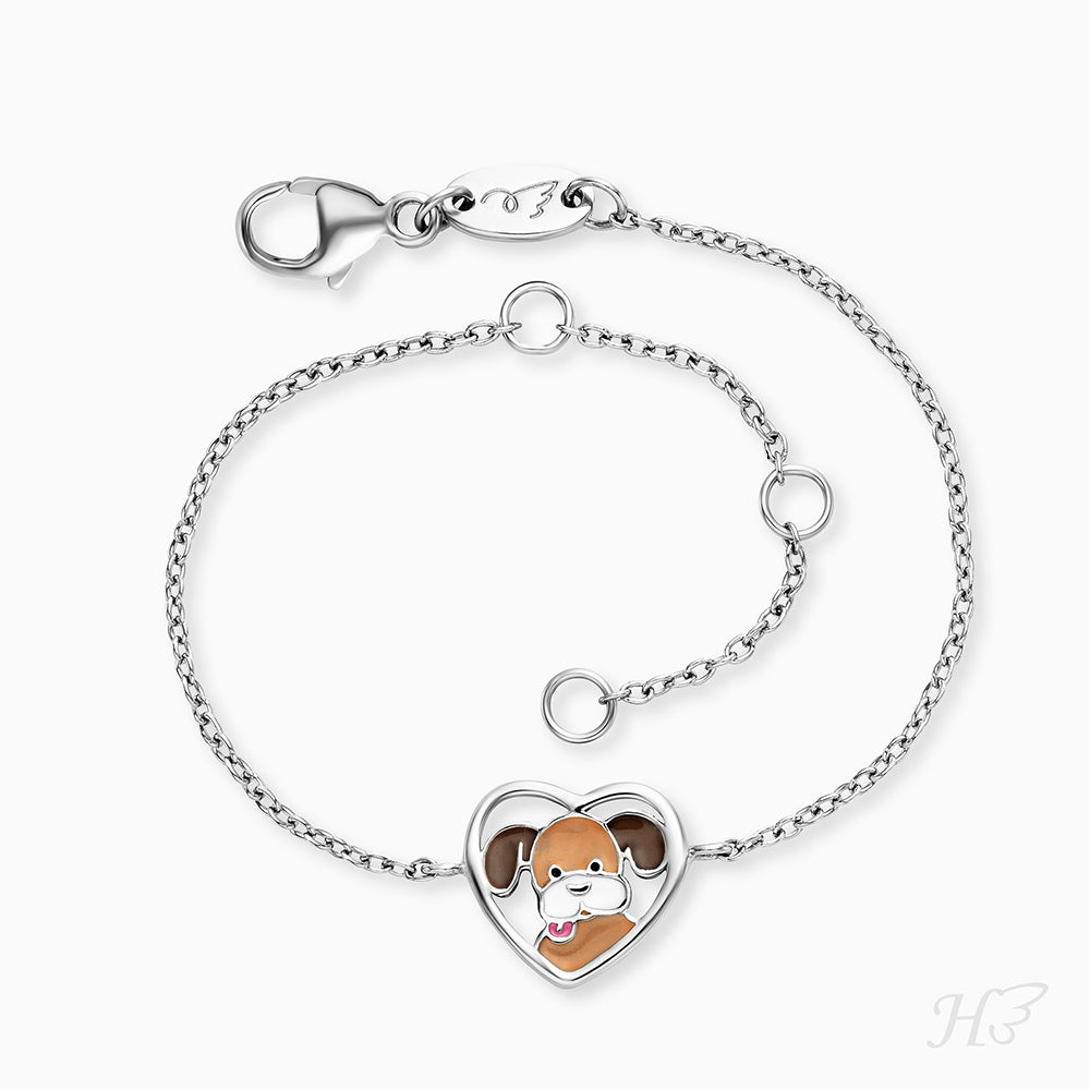 Kinder Armband 925er Silber Hund mit Emaille