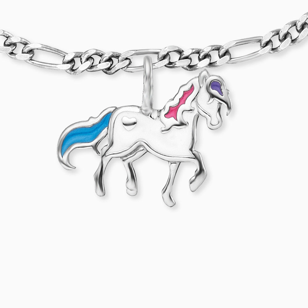 Kinder Armband 925er Silber Pferd mit Emaille