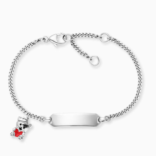 Engelsrufer Kinder-Armband Mädchen Silber mit Gravurplatte und Bärchen mit Herz Symbol