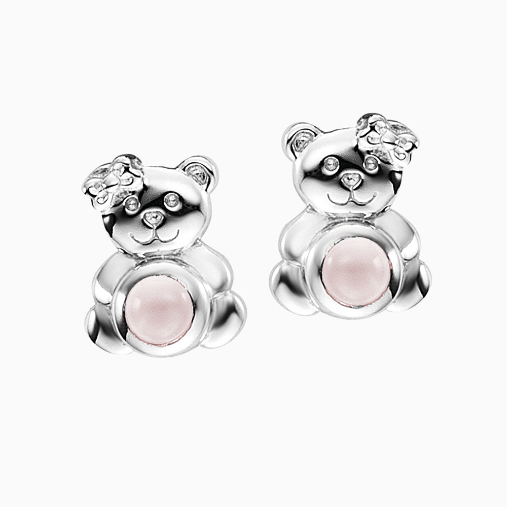 Kinder Ohrstecker 925er Silber Teddy mit Rosenquarz