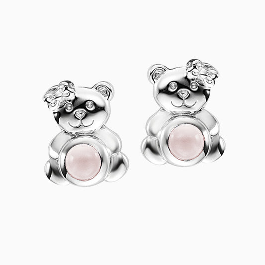 Kinder Ohrstecker 925er Silber Teddy mit Rosenquarz