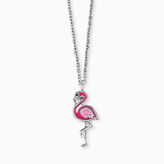 Kinder Halskette 925er Silber Flamingo mit Emaille