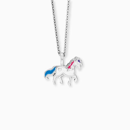Kinder Halskette 925er Silber Pferd mit Emaille