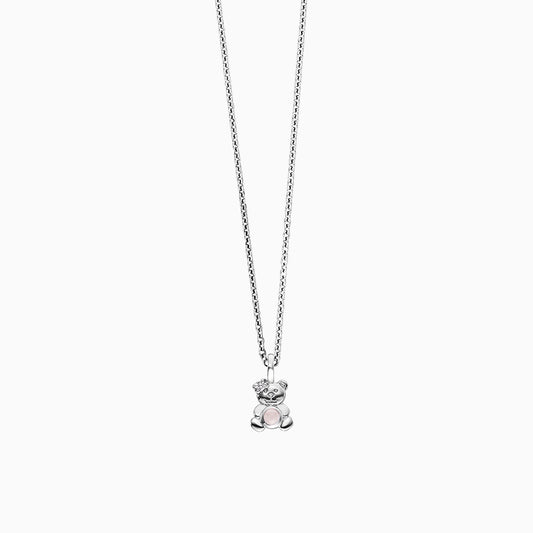 Kinder Halskette 925er Silber Teddy mit Rosenquarz
