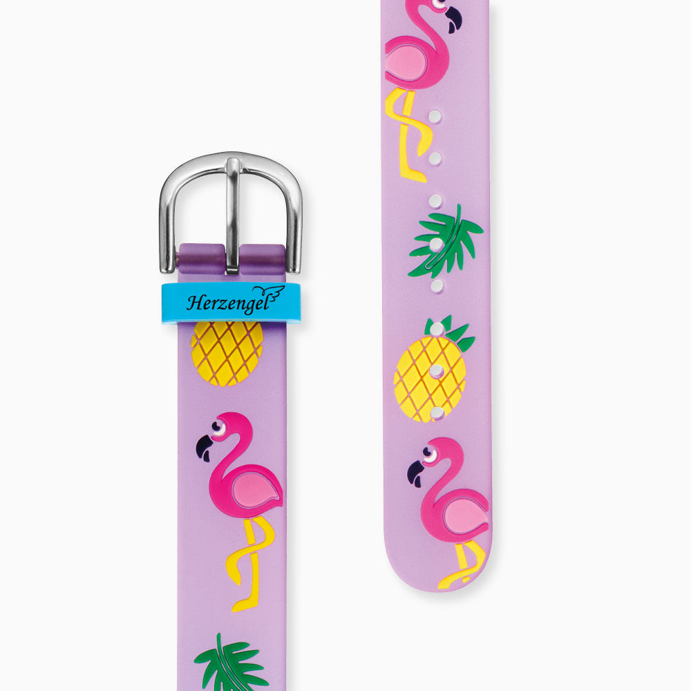 Herzengel Kinder Uhr Flamingo für Mädchen inkl. Schlampermäppchen