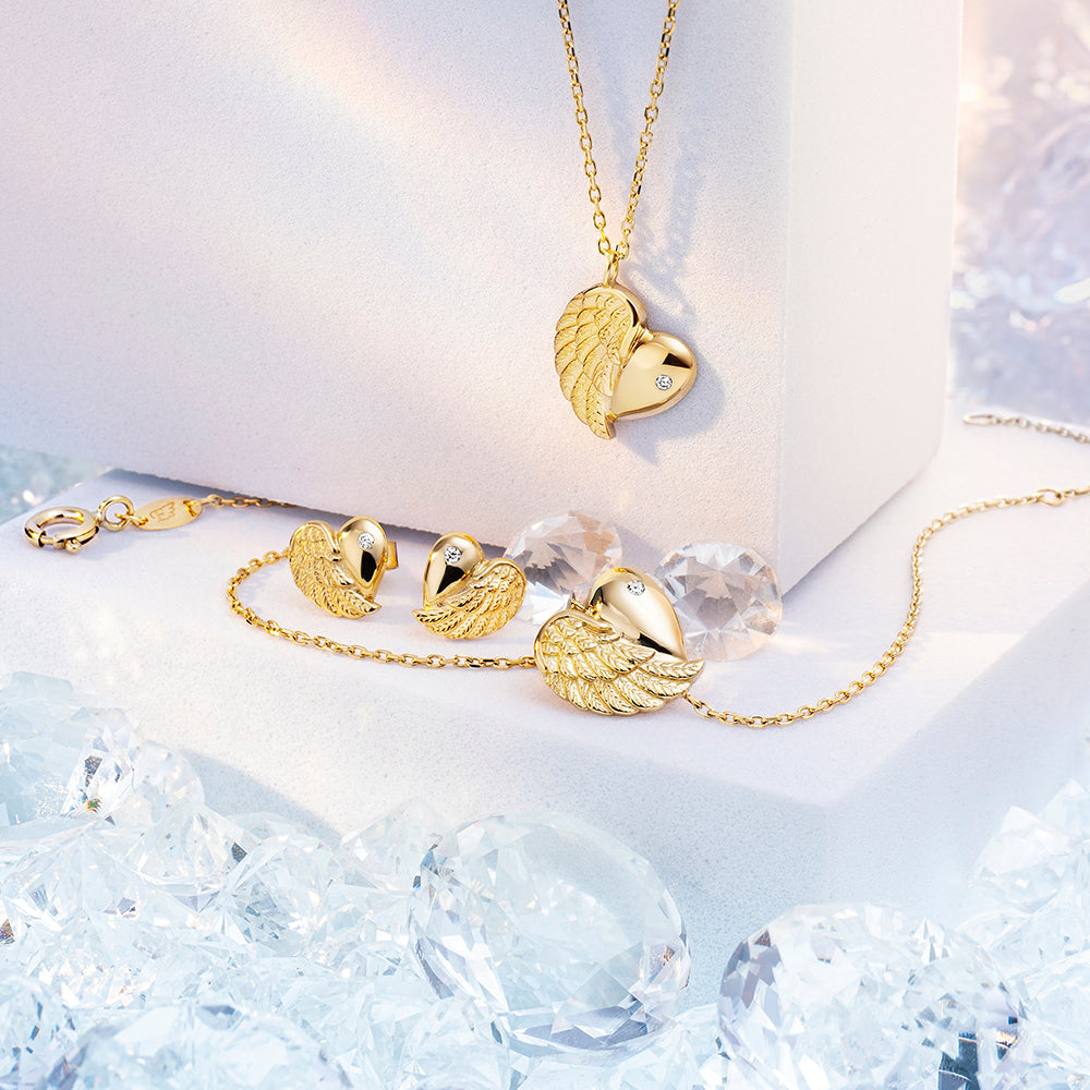 Halskette 375er Gold Herzflügel mit Diamant