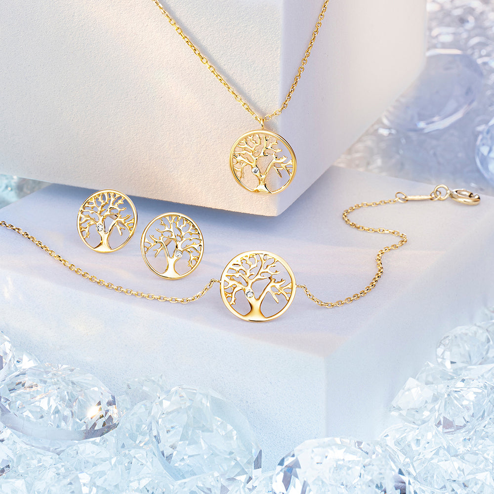Halskette 375er Gold Lebensbaum mit Diamant