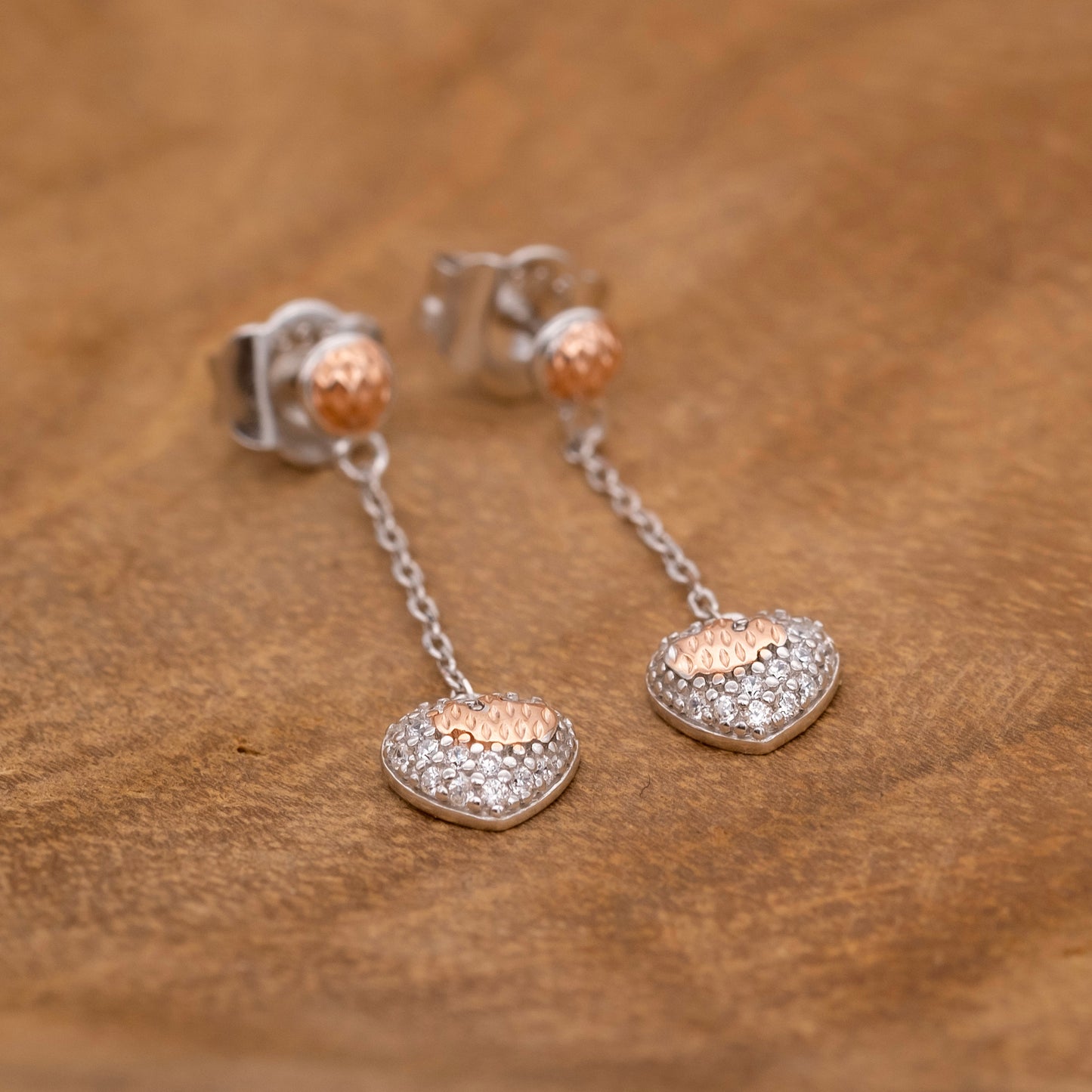 Engelsrufer earrings with plug heart pendant bicolor silver, rose gold and zirconia