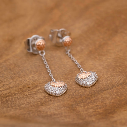 Engelsrufer earrings with plug heart pendant bicolor silver, rose gold and zirconia