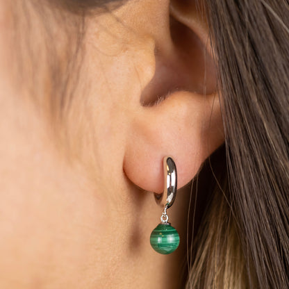 Engelsrufer women's hoop earrings silver with a malachite pearl