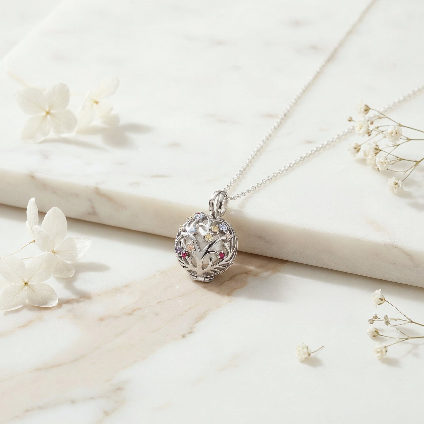 Pendant 925 silver Bloom sound chime white with multicolor zirconia