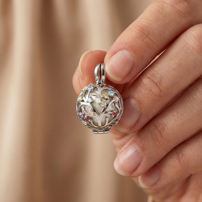 Pendant 925 silver Bloom sound chime white with multicolor zirconia