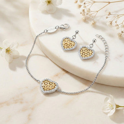 2er Schmuckset 925er Silber Armband Ohrstecker Herz Gold