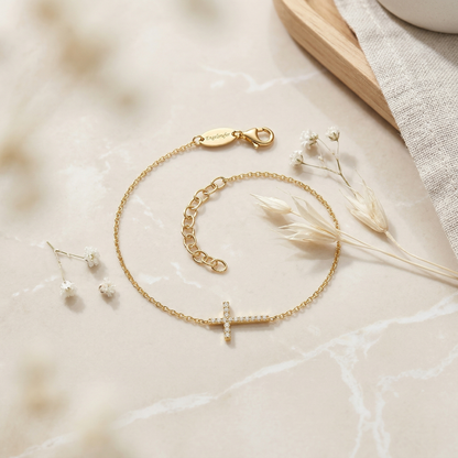 Armband 925er Silber Kreuz Gold mit Zirkonia