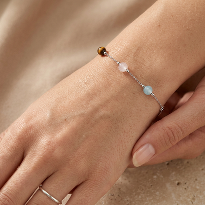 Engelsrufer women's bracelet silver with stones tiger eye, rose quartz, blue agate powerful stone