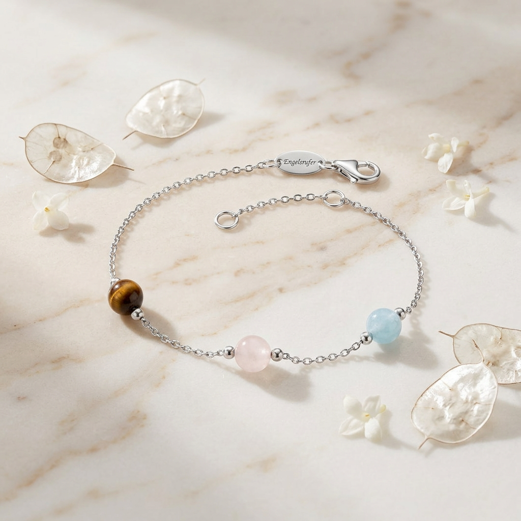 Engelsrufer women's bracelet silver with stones tiger eye, rose quartz, blue agate powerful stone