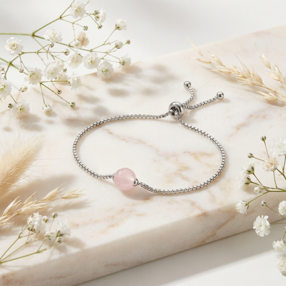 Armband 925er Silber mit Kraftstein Rosenquarz