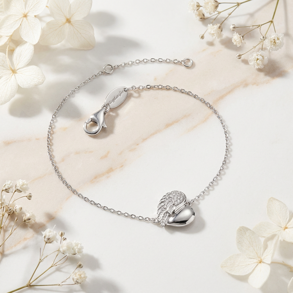Bracelet 925 silver heart wings with zirconia