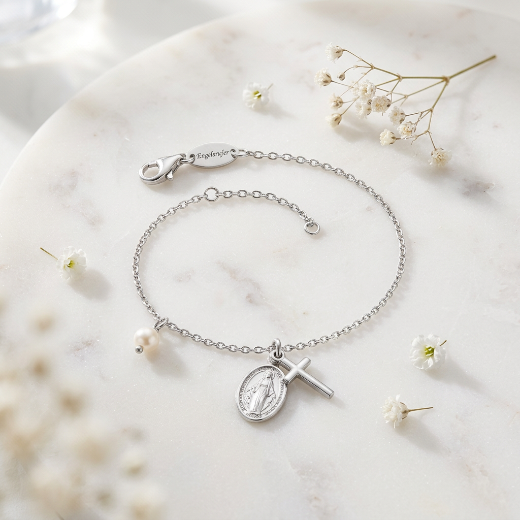 Armband 925er Silber Kreuz Maria mit Perle