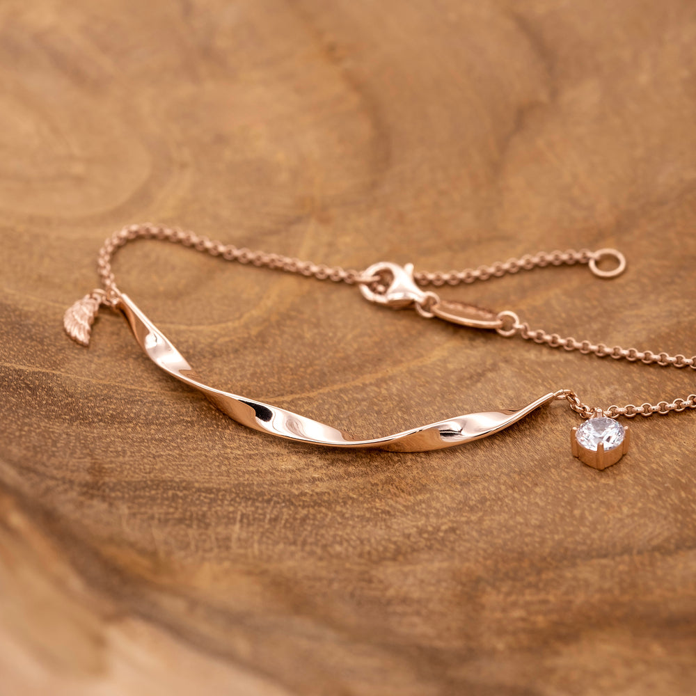 Engelsrufer bracelet Twist with small wing and zirconia stone rose gold